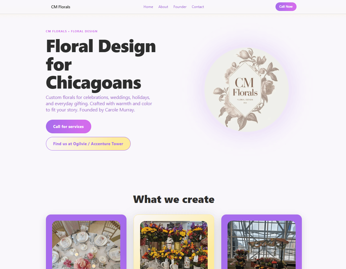 CM Florals online store homepage